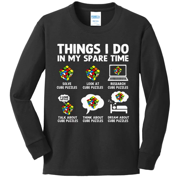 Things I Do In My Spare Time Cube Puzzle Speed Cubing Kids Long Sleeve Shirt