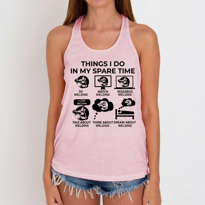 Things I Do In My Spare Time Welding Women's Knotted Racerback Tank