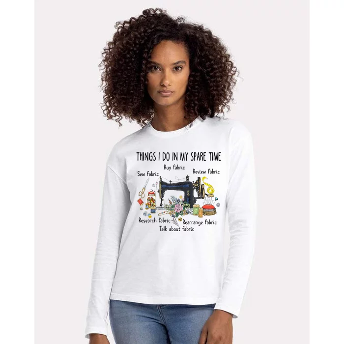 Things I Do In My Spare Time Funny Sewing Quilting Womens Cotton Relaxed Long Sleeve T-Shirt