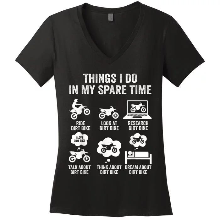 Things I Do In My Spare Time Funny Dirt Bike Motocross Biker Women's V-Neck T-Shirt