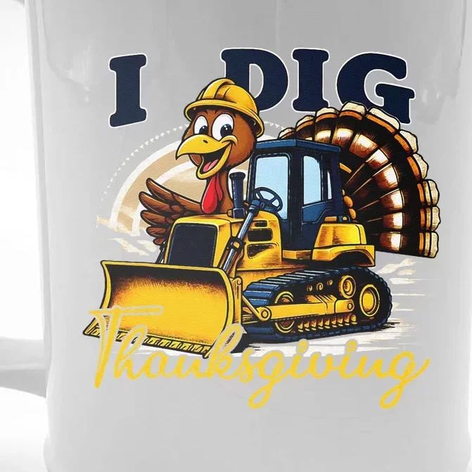 Turkey I Dig Thanksgiving Bulldozer Little Thanksgiving Front & Back Beer Stein