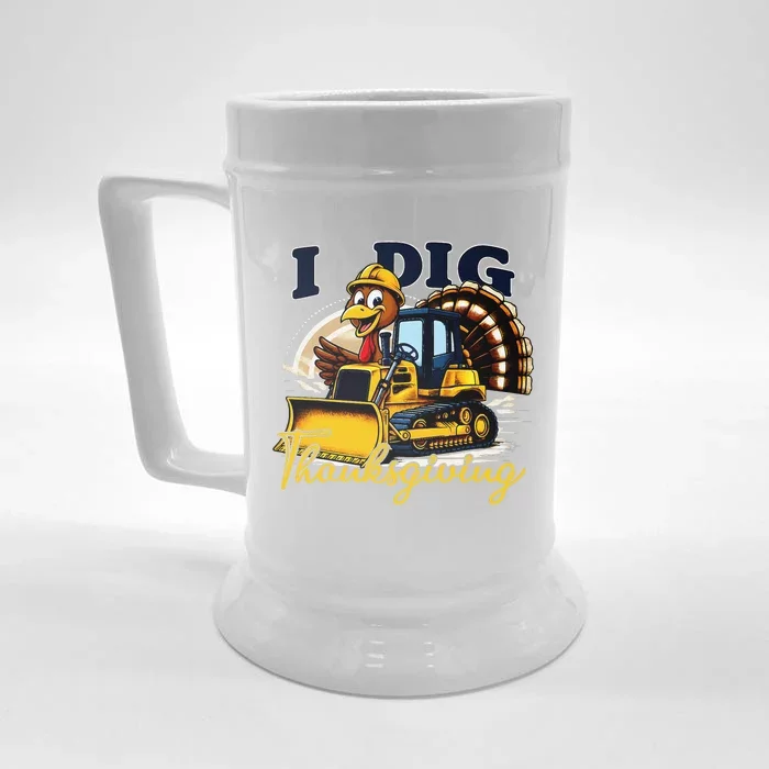 Turkey I Dig Thanksgiving Bulldozer Little Thanksgiving Front & Back Beer Stein