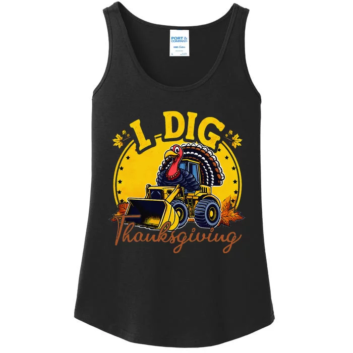 Turkey I Dig Thanksgiving Bulldozer Little Thanksgiving Ladies Essential Tank