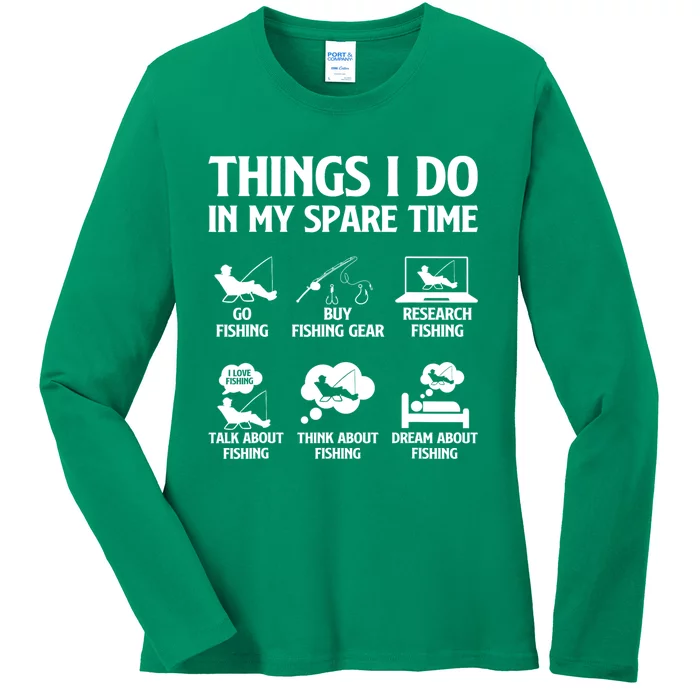 Things I Do In My Spare Time Fishing Bass Fishing Ladies Long Sleeve Shirt