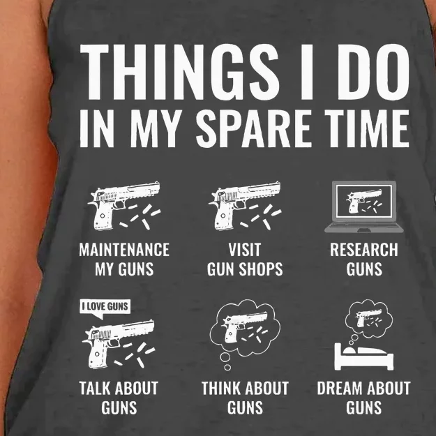 Things I Do In My Spare Time Funny Gun Lover Gun Enthusiast Women's Knotted Racerback Tank