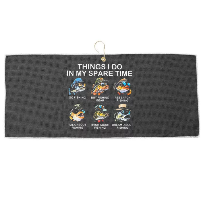 Things I Do In My Spare Time Funny Fishing Large Microfiber Waffle Golf Towel