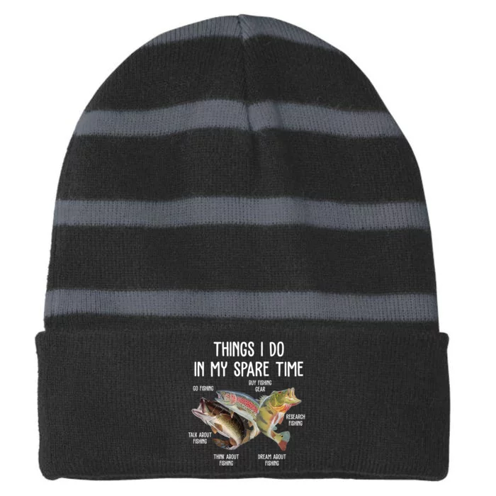 Thing I Do In My Spare Time Fishing Funny Striped Beanie with Solid Band