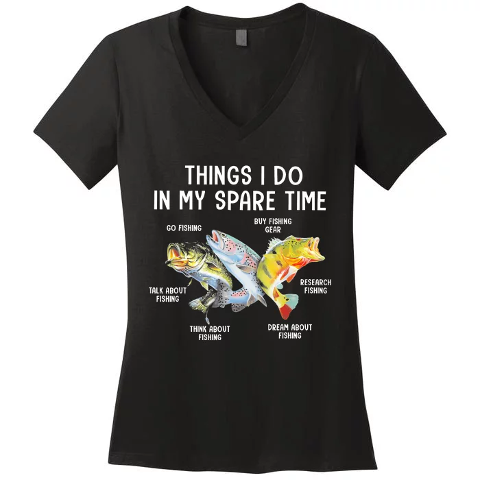 Things I Do In My Spare Time Funny Fishing Women's V-Neck T-Shirt