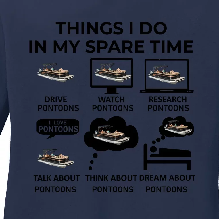 Things I Do In My Spare Time Pontoons Ladies Long Sleeve Shirt