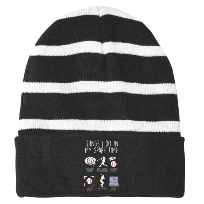 Things I Do Spare Time Baseball Funny Player Striped Beanie with Solid Band