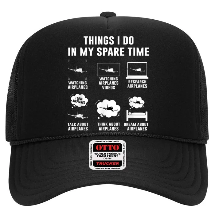 Things I Do In My Spare Time Airplane High Crown Mesh Trucker Hat