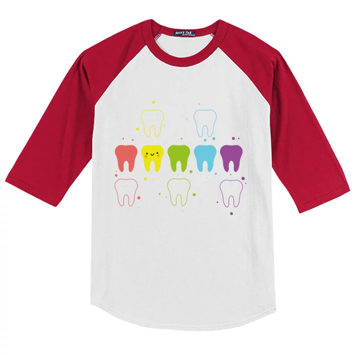 Teeth I Dentist I Dental Hygienist Assistant Gift Kids Colorblock Raglan Jersey