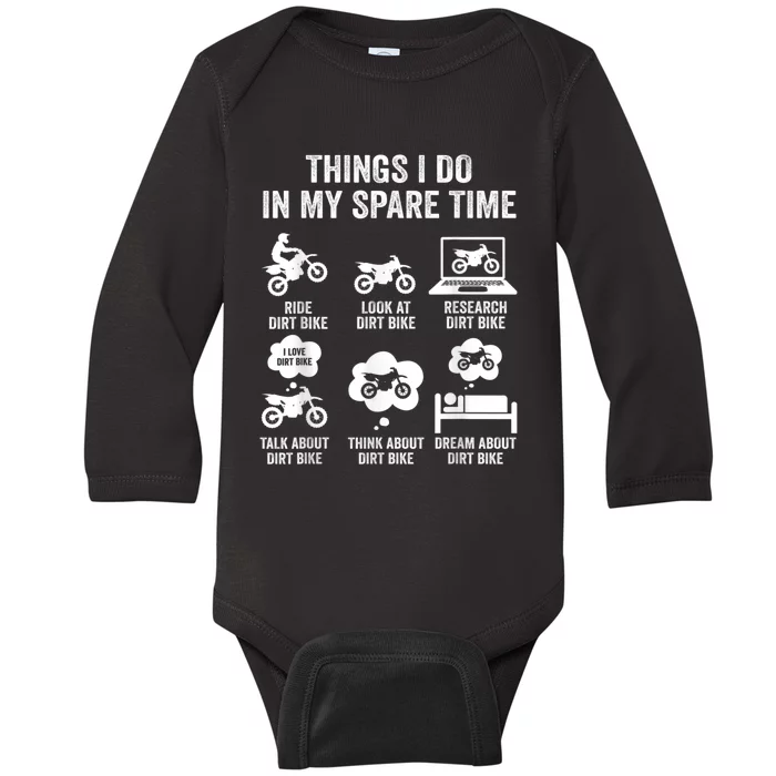 Things I Do In My Spare Time Funny Dirt Bike Motocross Biker Baby Long Sleeve Bodysuit