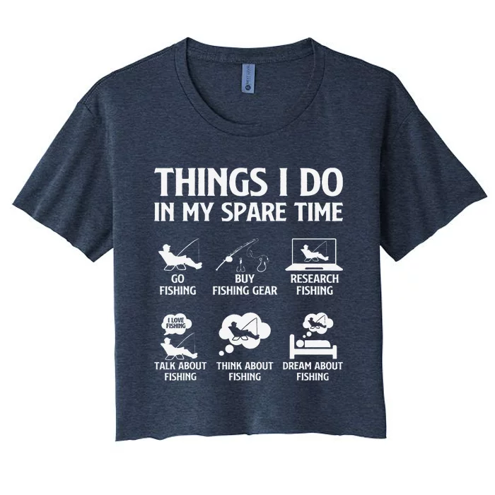 Things I Do In My Spare Time Fishing Boy Bass Fishing Women's Crop Top Tee