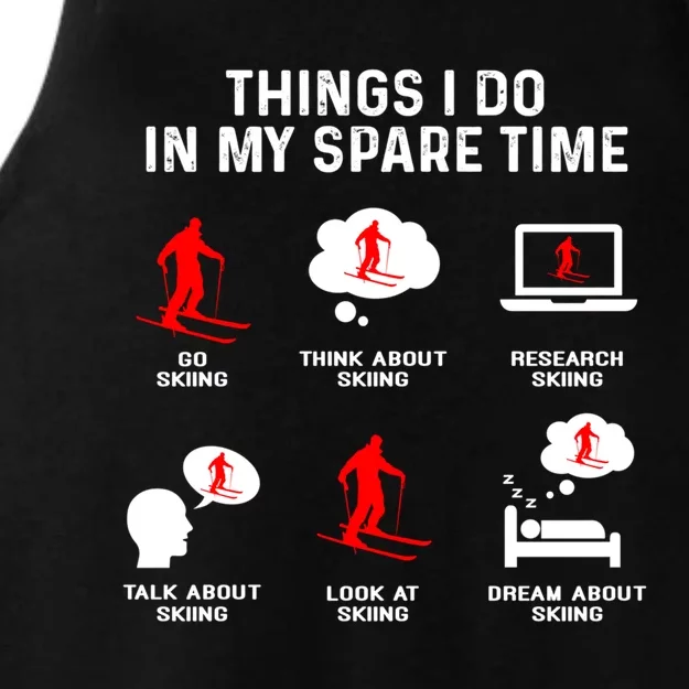 Things I Do In My Free Time Watch Talk Think Skiing Funny Gift Ladies Tri-Blend Wicking Tank