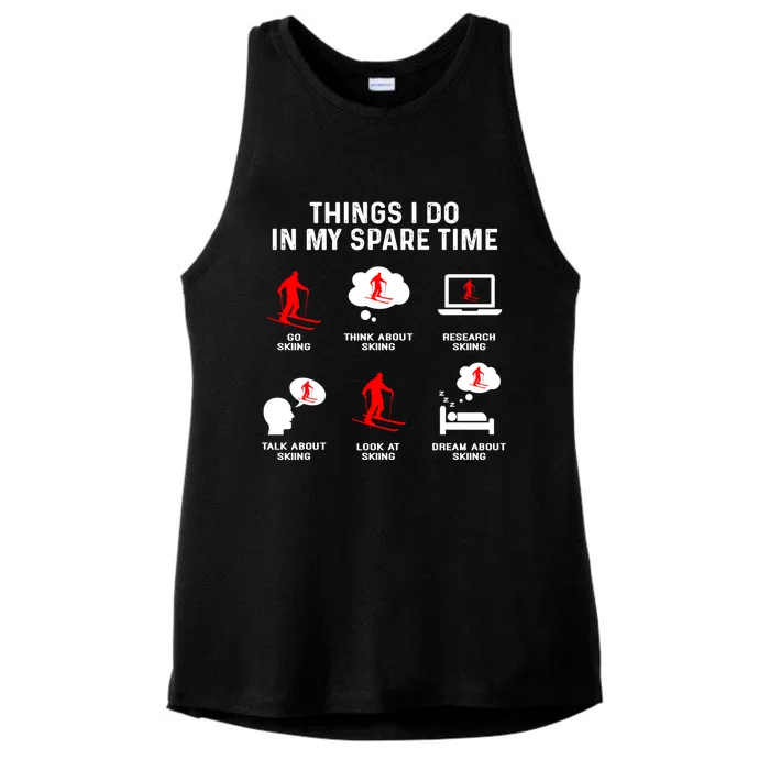 Things I Do In My Free Time Watch Talk Think Skiing Funny Gift Ladies Tri-Blend Wicking Tank