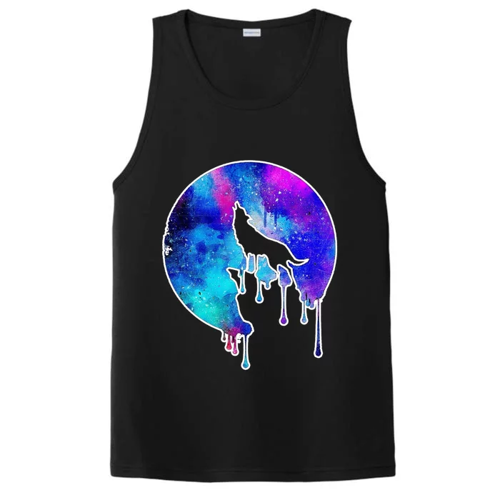 Tie Die Colorful Wolf Howling Dripping Moon Performance Tank