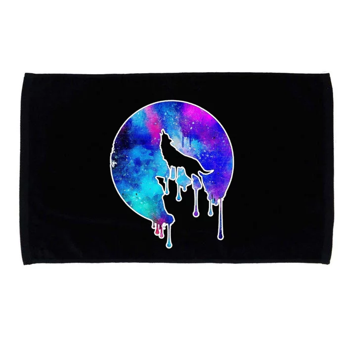 Tie Die Colorful Wolf Howling Dripping Moon Microfiber Hand Towel