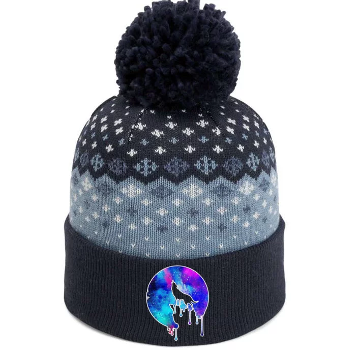 Tie Die Colorful Wolf Howling Dripping Moon The Baniff Cuffed Pom Beanie