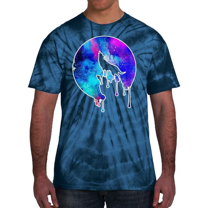 Tie Die Colorful Wolf Howling Dripping Moon Tie-Dye T-Shirt