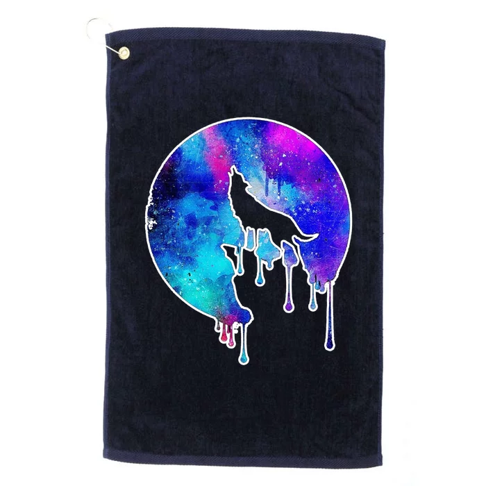 Tie Die Colorful Wolf Howling Dripping Moon Platinum Collection Golf Towel