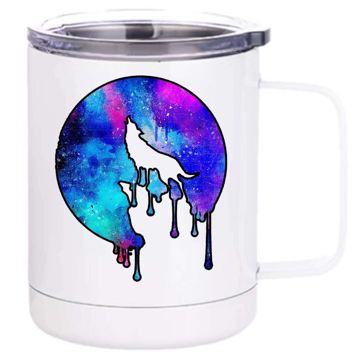 Tie Die Colorful Wolf Howling Dripping Moon Front & Back 12oz Stainless Steel Tumbler Cup