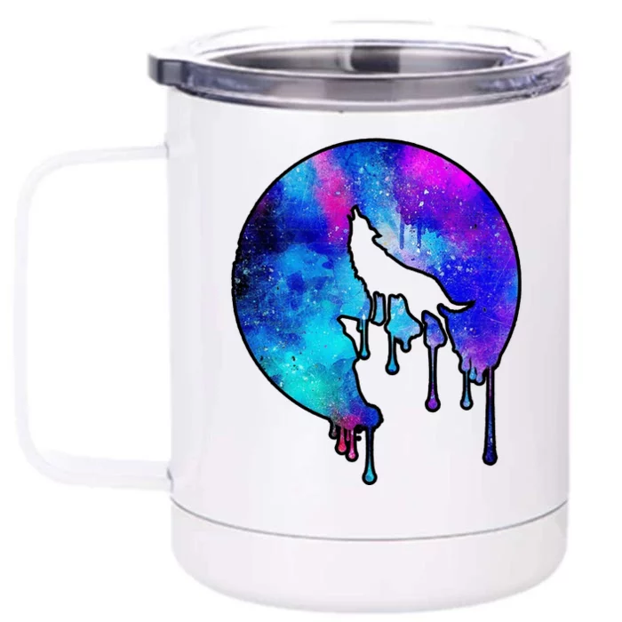 Tie Die Colorful Wolf Howling Dripping Moon Front & Back 12oz Stainless Steel Tumbler Cup