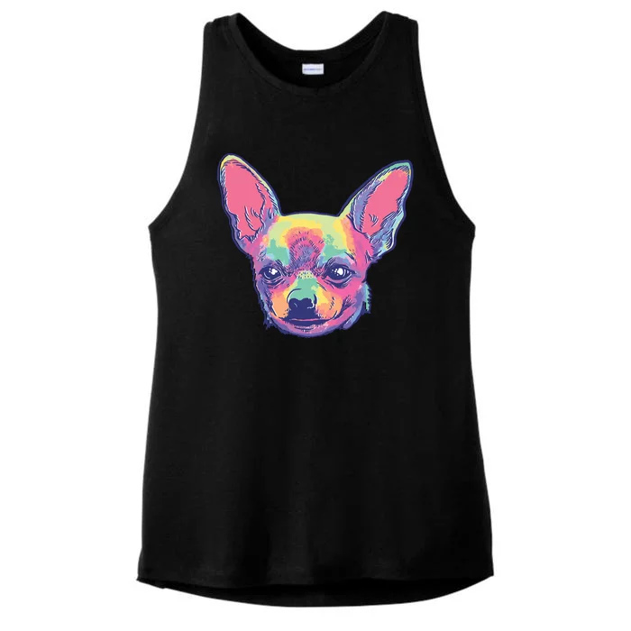 Tie Dye Chihuahua Ladies Tri-Blend Wicking Tank