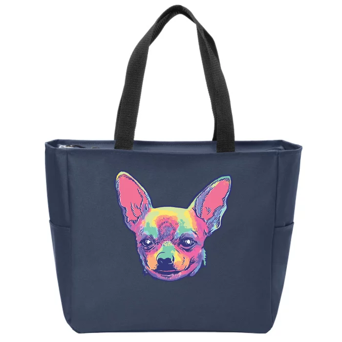 Tie Dye Chihuahua Zip Tote Bag