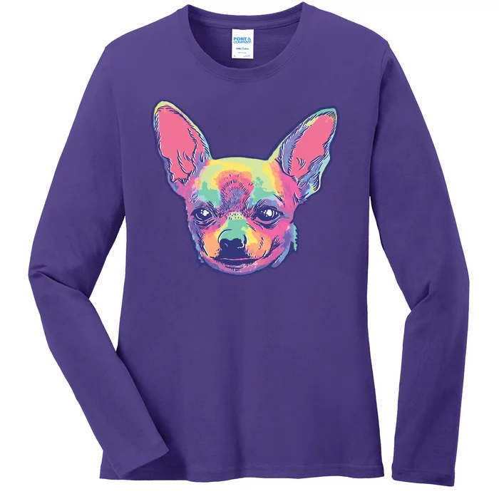 Tie Dye Chihuahua Ladies Long Sleeve Shirt