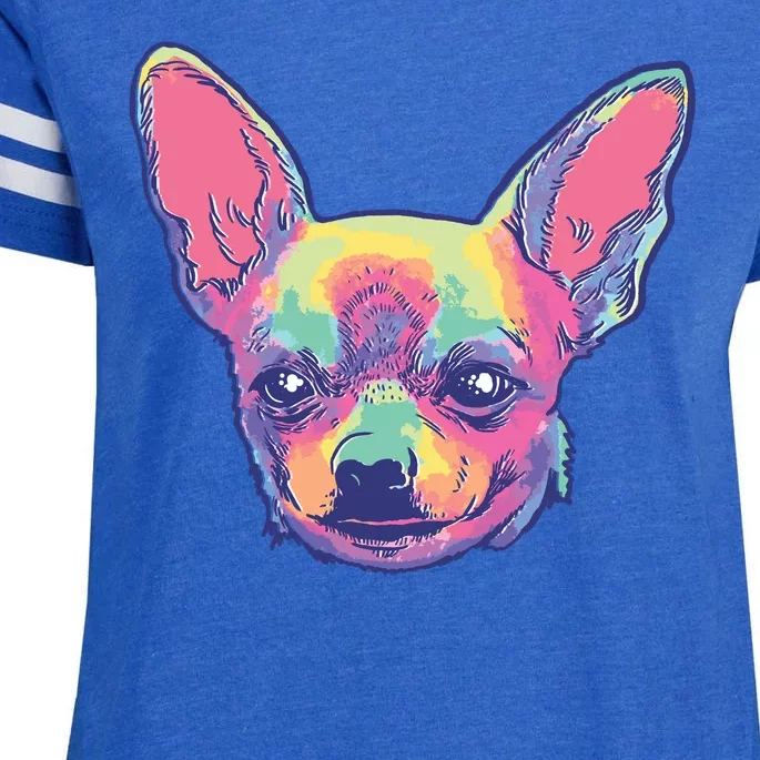 Tie Dye Chihuahua Enza Ladies Jersey Football T-Shirt