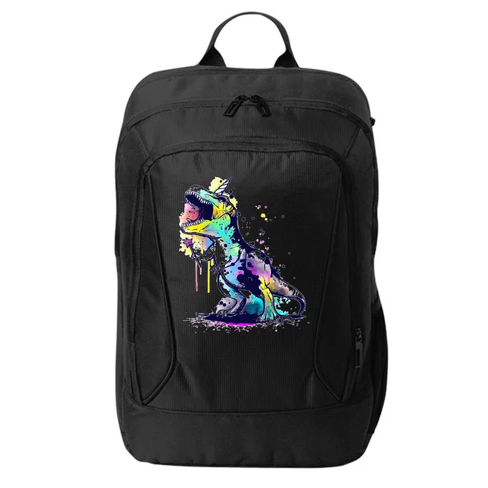 Tie Dye Colorful Trex Dinosaur City Backpack