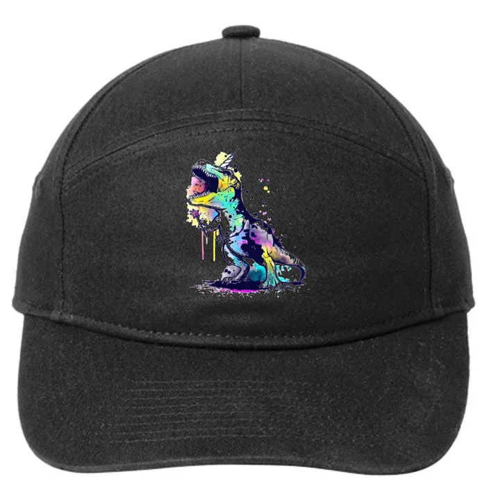 Tie Dye Colorful Trex Dinosaur 7-Panel Snapback Hat