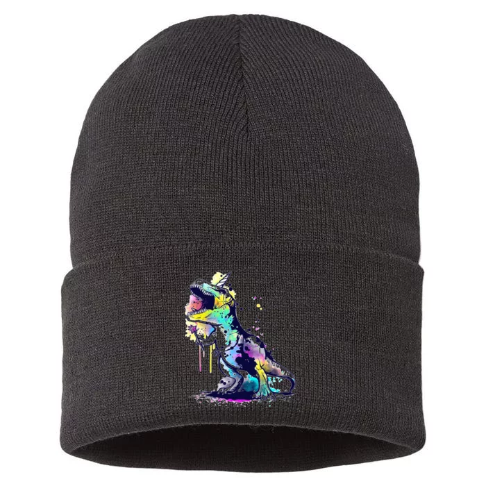 Tie Dye Colorful Trex Dinosaur Sustainable Knit Beanie