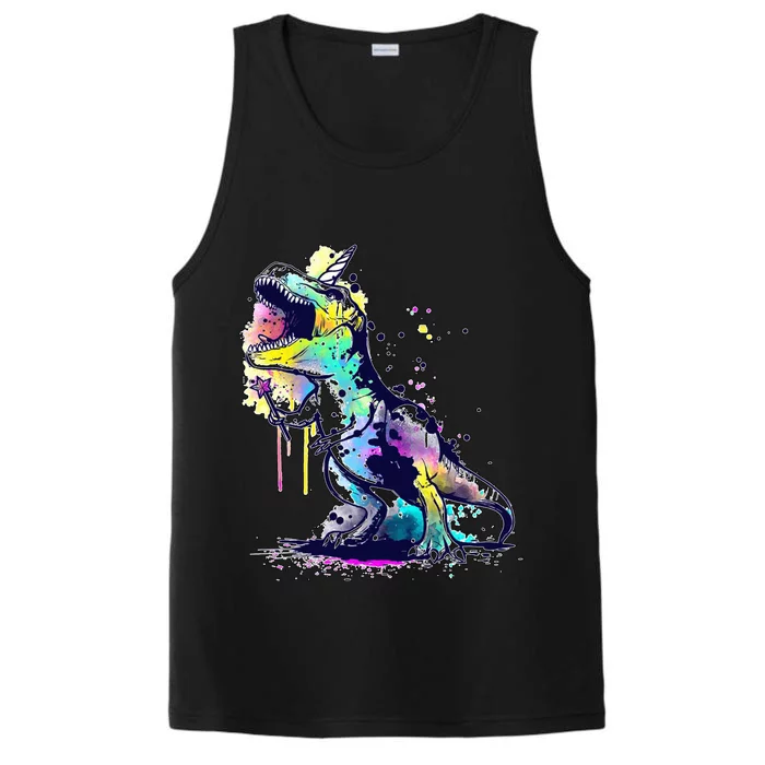 Tie Dye Colorful Trex Dinosaur Performance Tank