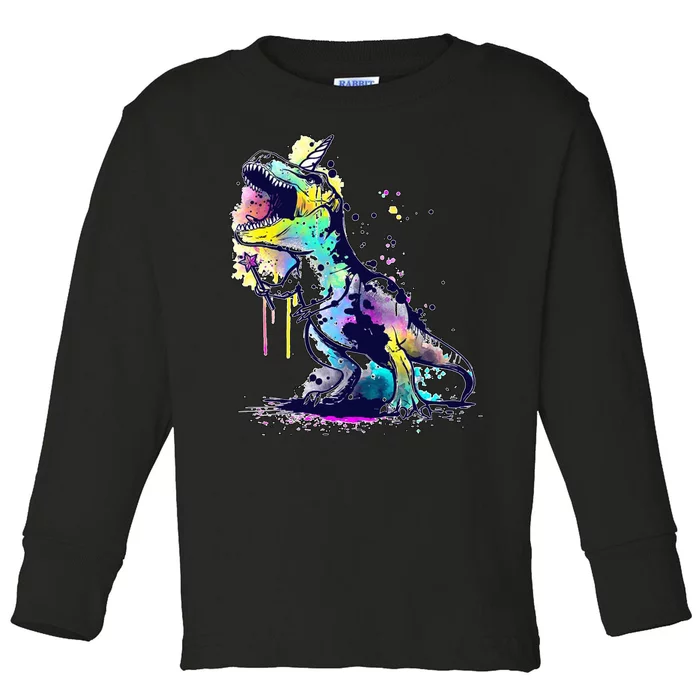 Tie Dye Colorful Trex Dinosaur Toddler Long Sleeve Shirt