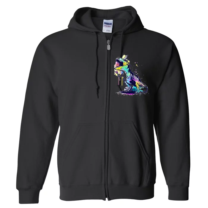 Tie Dye Colorful Trex Dinosaur Full Zip Hoodie