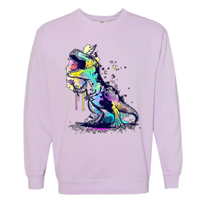 Tie Dye Colorful Trex Dinosaur Garment-Dyed Sweatshirt