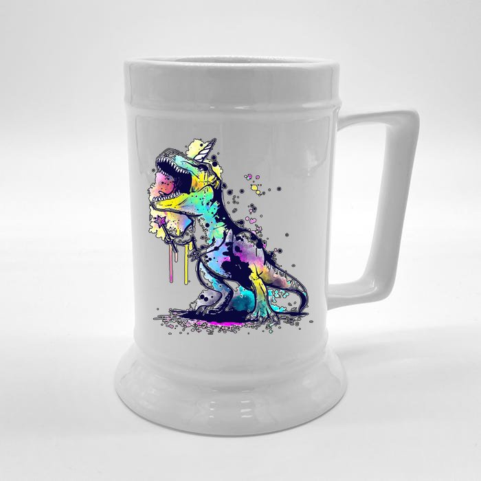 Tie Dye Colorful Trex Dinosaur Front & Back Beer Stein