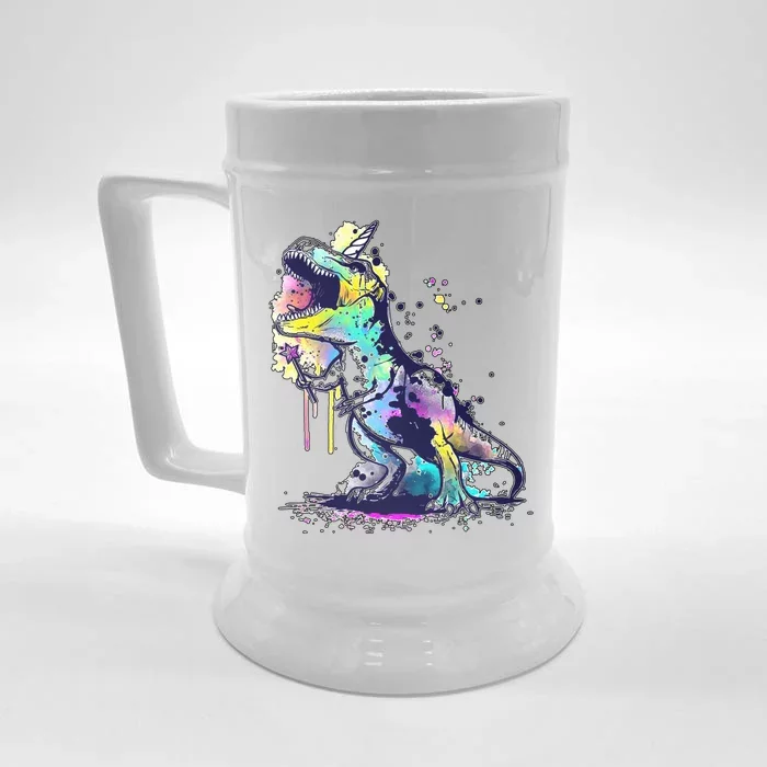 Tie Dye Colorful Trex Dinosaur Front & Back Beer Stein