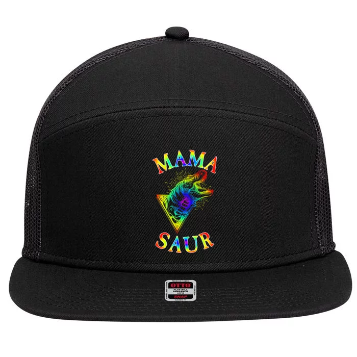 Tie Dye Mama Saur Mamasaurus T-Rex Dinosaur 7 Panel Mesh Trucker Snapback Hat