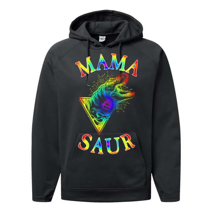 Tie Dye Mama Saur Mamasaurus T-Rex Dinosaur Performance Fleece Hoodie