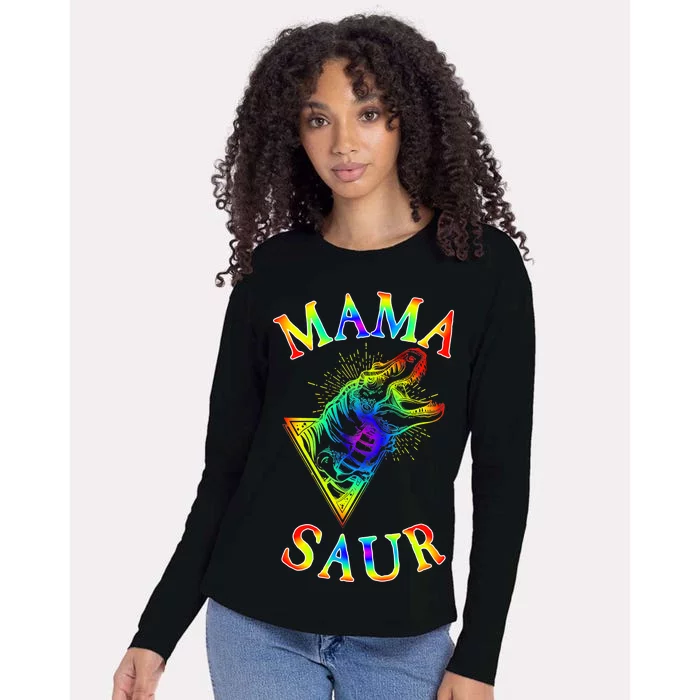 Tie Dye Mama Saur Mamasaurus T-Rex Dinosaur Womens Cotton Relaxed Long Sleeve T-Shirt