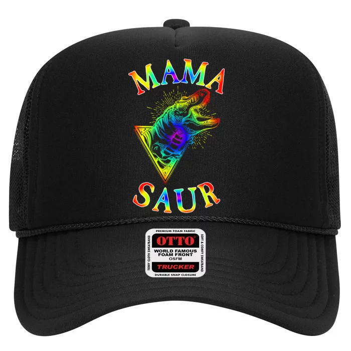 Tie Dye Mama Saur Mamasaurus T-Rex Dinosaur High Crown Mesh Trucker Hat