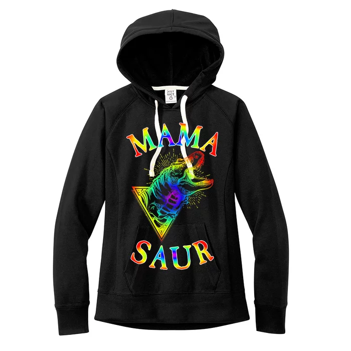 Tie Dye Mama Saur Mamasaurus T-Rex Dinosaur Women's Fleece Hoodie