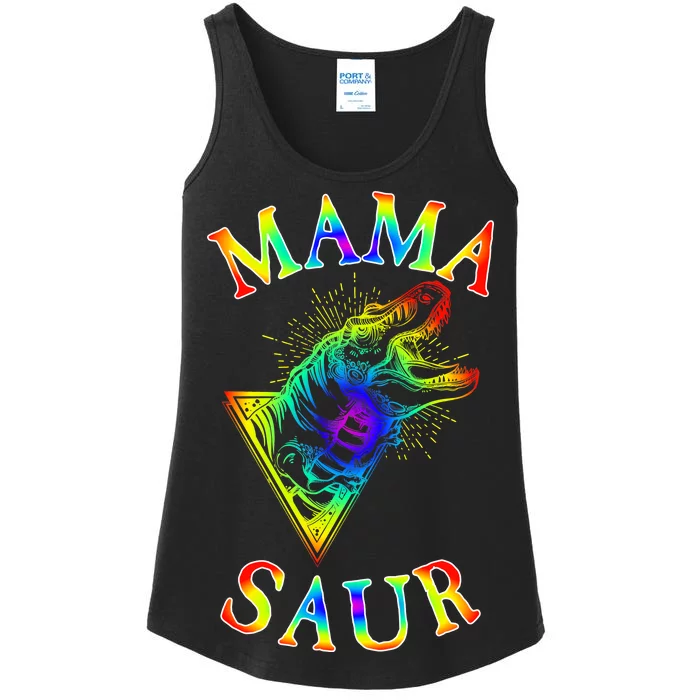 Tie Dye Mama Saur Mamasaurus T-Rex Dinosaur Ladies Essential Tank