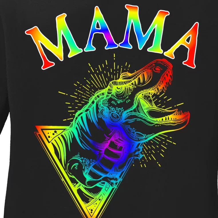 Tie Dye Mama Saur Mamasaurus T-Rex Dinosaur Ladies Long Sleeve Shirt