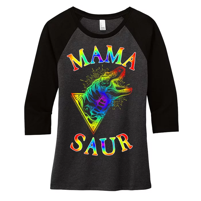 Tie Dye Mama Saur Mamasaurus T-Rex Dinosaur Women's Tri-Blend 3/4-Sleeve Raglan Shirt