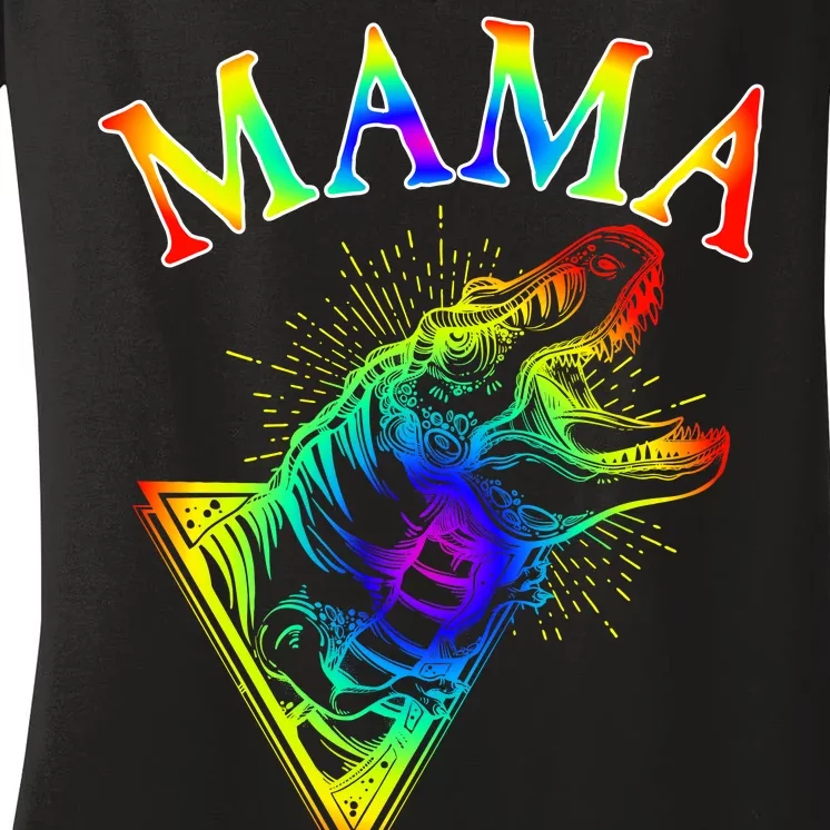 Tie Dye Mama Saur Mamasaurus T-Rex Dinosaur Women's V-Neck T-Shirt