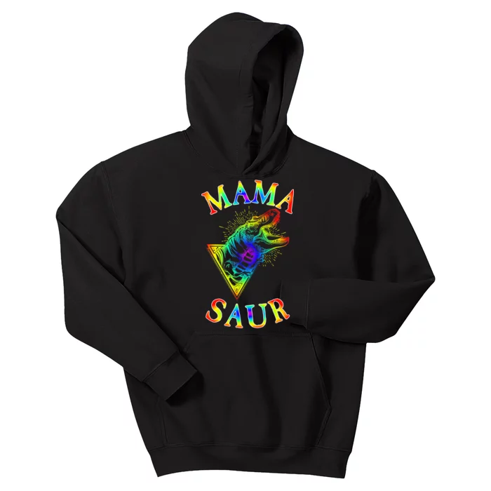 Tie Dye Mama Saur Mamasaurus T-Rex Dinosaur Kids Hoodie